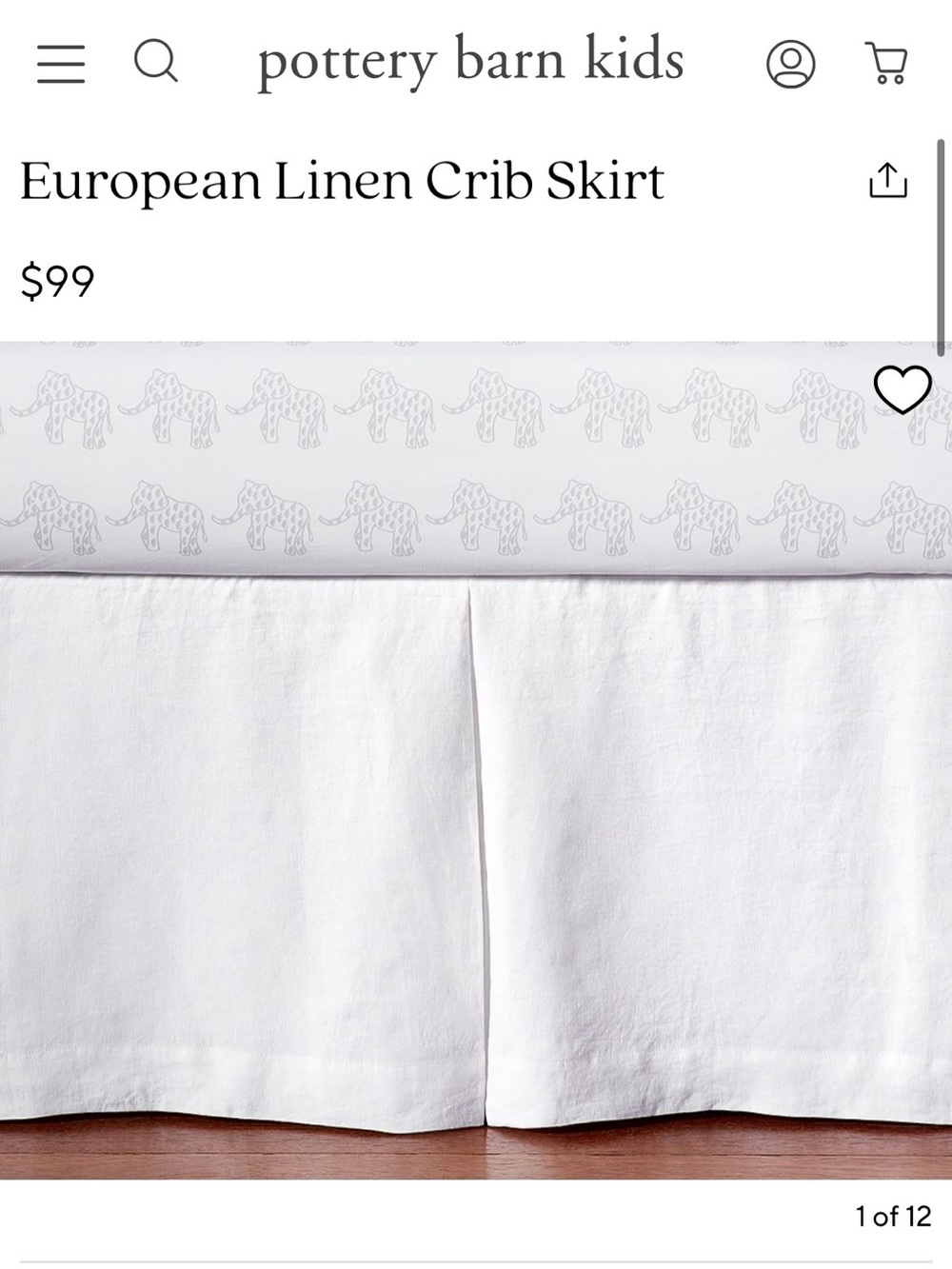 Pottery Barn European Linen Crib Skirt - White